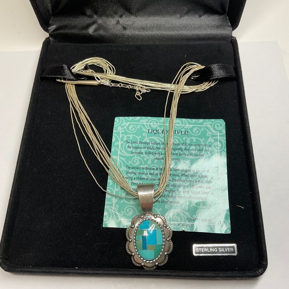 Carolyn PollackSterling Silver Liquid Silver Turquoise Mosaic Inlay Necklace